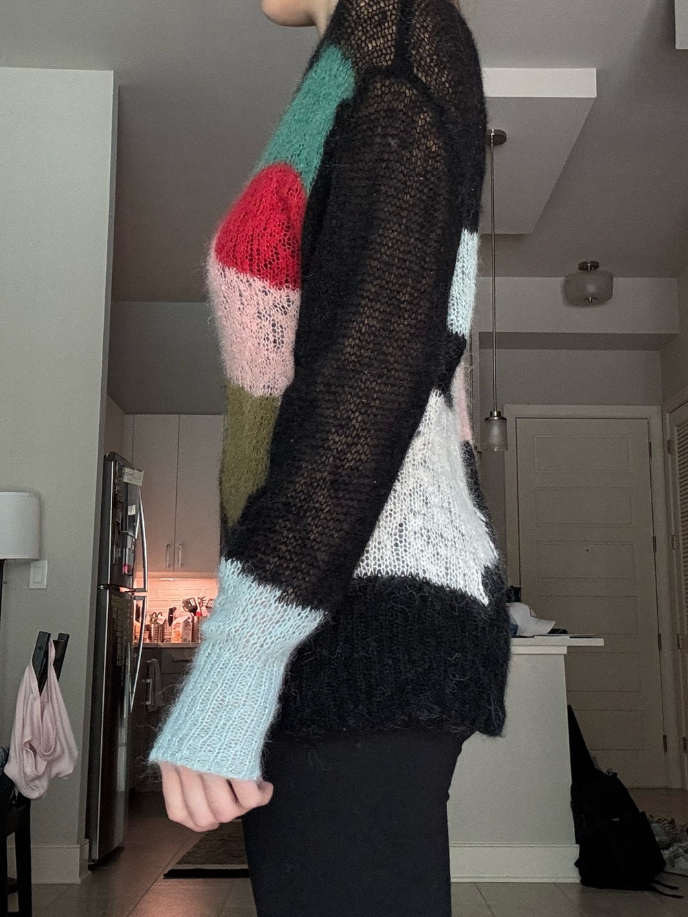 ZARA Black Abstract Colorblock Mohair-Blend Sweater Alpaka Wool - Picture 2 of 4